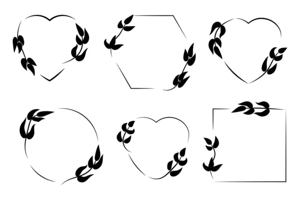 黒い花のグラフィックフレーム 結婚式の花の装飾 ローレル リース ベクトルイラスト Eps — ストックベクタ