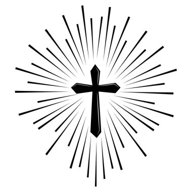 Hristiyan haç işareti hipster güneş patlaması antika tasarım. Vektör çizimi. EPS 10.