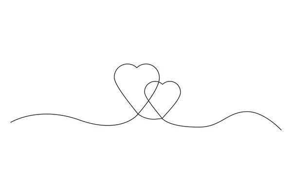 2つの心を持つ愛の記号の連続線画 ベクトルイラスト Eps — ストックベクタ