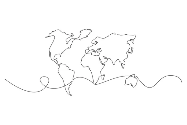 球状地球的连续线画 全球地图图标 教育地图的轮廓 矢量图解 股票形象 Eps — 图库矢量图片