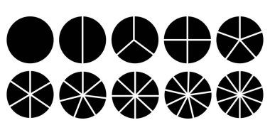 Çember bölümleri ayarlandı. Çeşitli sektörler çemberi eşit parçalara böler. Vektör çizimi. Hisse senedi. EPS 10.