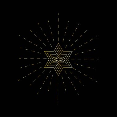 Yıldız çerçevesi. Parlak pankart. Altın yıldız, siyah arka plan. Vektör çizimi. Stok görüntüsü. EPS 10.