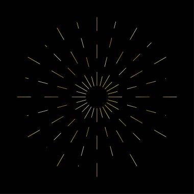 Siyah zemin üzerinde altın güneş ışınları çerçevesi. Güneş ışınları arka planda. Vektör çizimi. Stok görüntüsü. EPS 10.