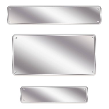 Metal isim plakası. Vidalı metal etiket. Vektör çizimi. EPS 10. Stok resmi.
