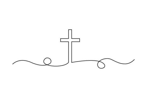 Cross One Line Symbol Christianity One Line Continuous Drawn One — Stock Vector