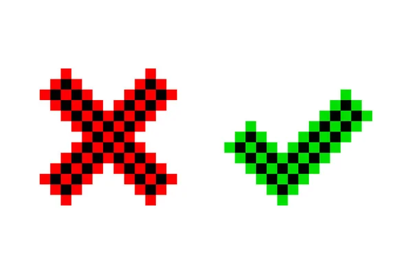 Pixel Konst Markera Och Kryssmarkera Kryssa Och Kryss Tecken Vektorillustration — Stock vektor