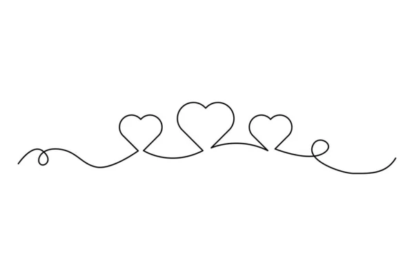 Τρεις Καρδιές Ζωγραφισμένες Από Μια Γραμμή Έννοια Της Αγάπης Εικονογράφηση — Διανυσματικό Αρχείο