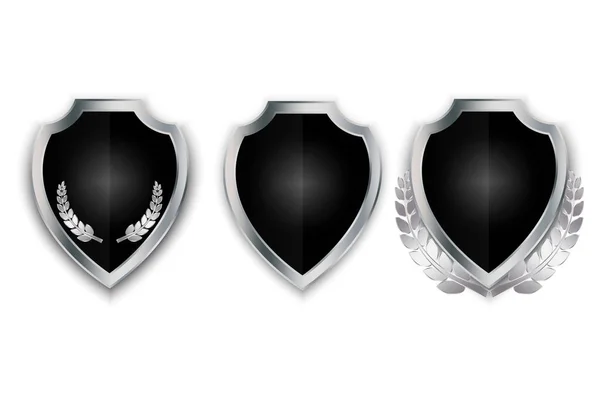 Conjunto Escudos Escudos Negros Ilustração Vetorial Eps Imagem Stock —  Vetores de Stock