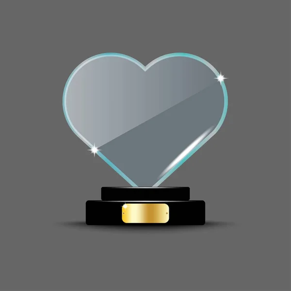 Premio Cristal Trofeo Forma Corazón Corazón Vidrio Soporte Ilustración Vectorial — Vector de stock