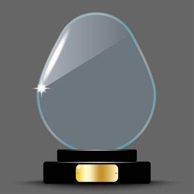 Cam ödül, kalp şeklinde bir kupa. Cam kalp kürsüde. Vektör çizimi. Stok görüntüsü. EPS 10.