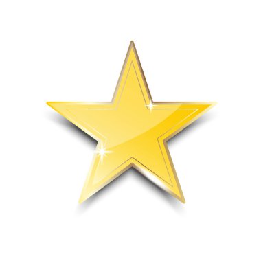 Altın yıldız ikonu. 3D görüntüleme. Vektör çizimi. EPS 10. Stok resmi.