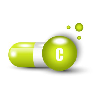 C vitamini kapsülü. Bilim doktoru konsepti. Vektör çizimi. EPS 10. Stok resmi.