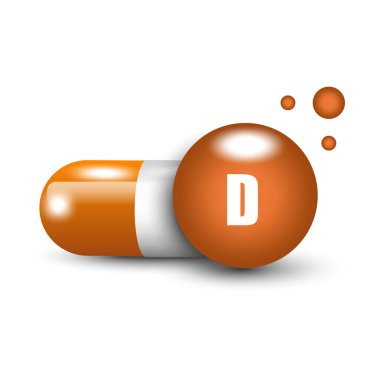 D vitamini kapsülü. Bilim doktoru konsepti. Vektör çizimi. EPS 10. Stok resmi.