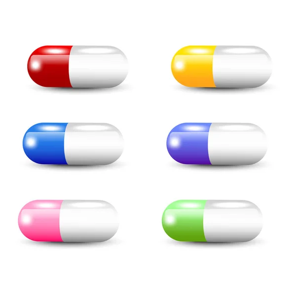 Set Von Medizinischen Farbtabletten Vektorillustration Eps Archivbild — Stockvektor