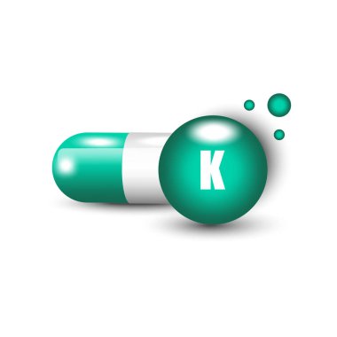 K vitamini kapsülü. Bilim doktoru konsepti. Vektör çizimi. EPS 10. Stok resmi.