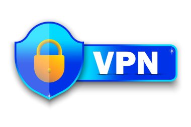 VPN Sanal Özel Ağ Bağlantısı. Mavi VPN kalkanı. İnternet güvenliği ve mahremiyet. Vektör çizimi. EPS 10. Stok resmi.