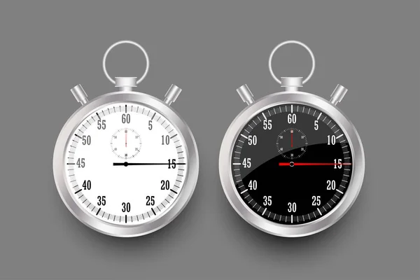 Cronómetro Clásico Realista Contador Tiempo Con Dial Cronómetro Metal Brillante — Archivo Imágenes Vectoriales