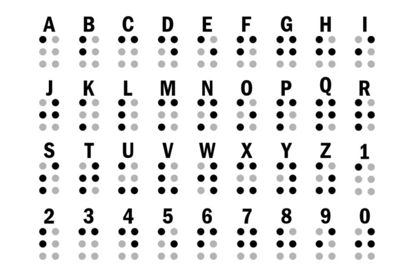 Γράμματα Braille Αλφάβητο Στη Σειρά Τραπέζι Μπράιγ Εικονογράφηση Διανύσματος Επς — Διανυσματικό Αρχείο
