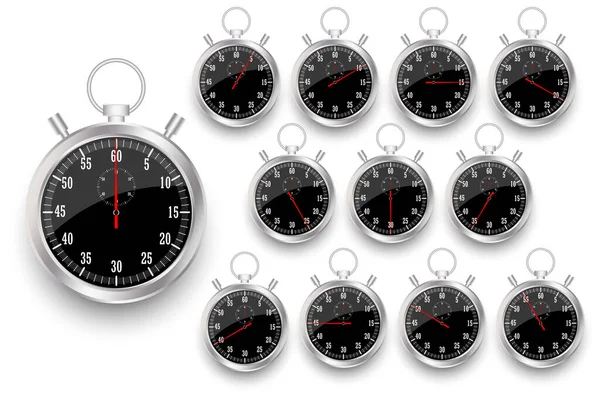 Realistische Klassische Stoppuhr Zeitzähler Mit Zifferblatt Glänzendes Metall Chronometer Countdown — Stockvektor