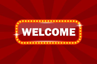 Reklam panosuna hoş geldin. Retro ışık çerçeveleri. Elektrik ampulleri. Vektör çizimi. Eps 10. Resim yükle.