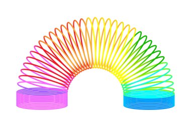 Rainbow spiral spring toy. Colored plastic kid toy. Children magic slinky spring. Vector illustration. Eps 10. Stock image. clipart