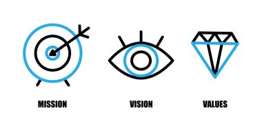 Görev hedefi strateji kavramı. Şirket elması. Vision Eye view pictogram tasarımı. Vektör çizimi. Eps 10. Resim yükle.