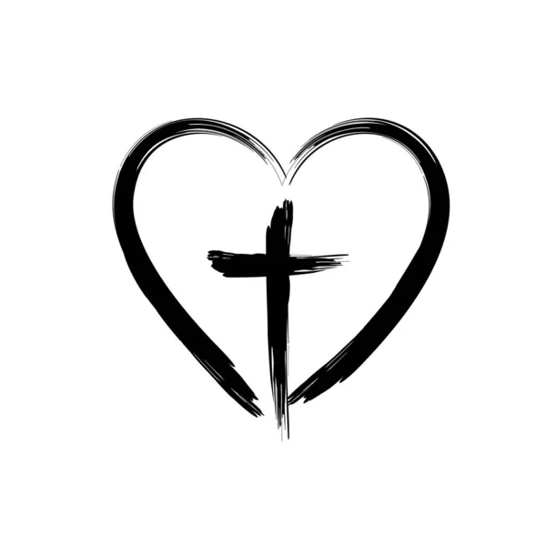 Χριστιανική Εικόνα Σταυρό Στην Καρδιά Μέσα Εικονογράφηση Διανύσματος Eps Εικόνα — Διανυσματικό Αρχείο