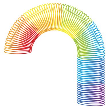 Gökkuşağı spiral yay oyuncağı. Renkli plastik çocuk oyuncağı. Çocuklar sihirli yaylı yay. Vektör çizimi. Eps 10. Resim yükle.