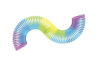 Gökkuşağı spiral yay oyuncağı. Renkli plastik çocuk oyuncağı. Çocuklar sihirli yaylı yay. Vektör çizimi. Eps 10. Resim yükle.