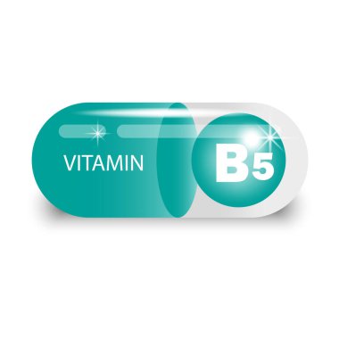 Yeşil kapsülde B5 vitamini. Sağlık hapı. Vektör çizimi. EPS 10. Resim yükle.