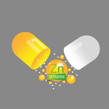 Açık sarı kapsülde Zn vitamini. Sağlık hapı. Vektör çizimi. EPS 10. Resim yükle.