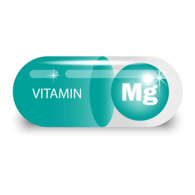 Yeşil kapsülde MG vitamini. Sağlık hapı. Vektör çizimi. EPS 10. Resim yükle.