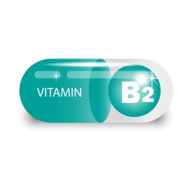 Yeşil kapsülde B2 vitamini. Sağlık hapı. Vektör çizimi. EPS 10. Resim yükle.