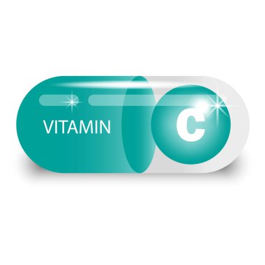 Yeşil kapsülde C vitamini. Sağlık hapı. Vektör çizimi. EPS 10. Resim yükle.