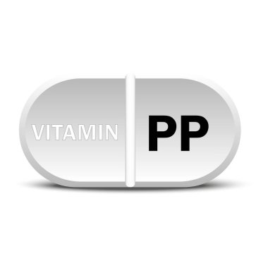 Vitamin PP beyaz simgesi. Vitamin damlası hap kapsülü ikonu. Vektör çizimi. EPS10. Resim yükle.