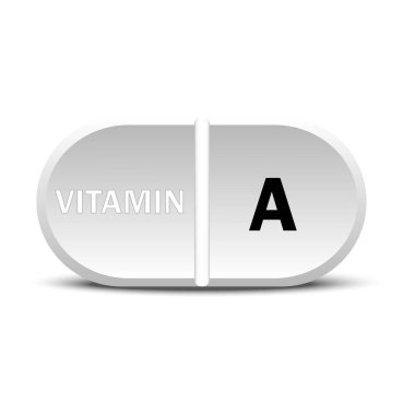 A vitamini, beyaz ikon. Vitamin damlası hap kapsülü ikonu. Vektör çizimi. EPS10. Resim yükle.