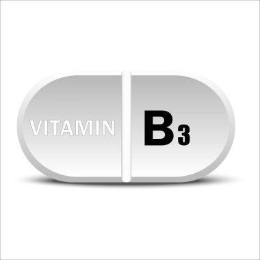 B3 vitamini beyaz simgesi. Vitamin damlası hap kapsülü ikonu. Vektör çizimi. EPS10. Resim yükle.