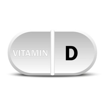 D vitamini beyaz ikonu. Vitamin damlası hap kapsülü ikonu. Vektör çizimi. EPS10. Resim yükle.