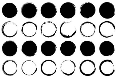 Bir grup grunge circle fırça darbesi. Siyah yuvarlak çerçeveler. Vektör çizimi. EPS 10. Resim yükle.