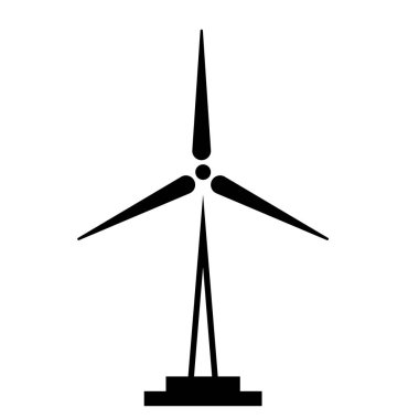 Bir rüzgar türbininin siyah siluet simgesi. Vektör çizimi. EPS 10. Resim yükle.