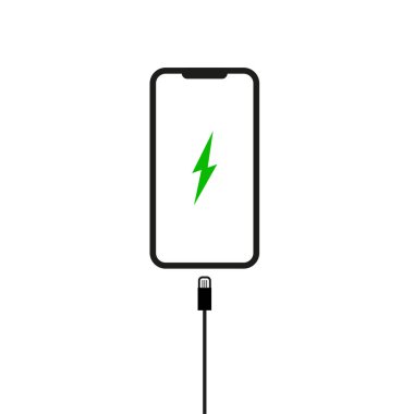 Telefon şarj ikonu. Vektör çizimi. EPS 10. Resim yükle.
