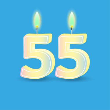 55 numaralı doğum günü. Ateşli mum. Üç boyutlu numara 55. Vektör çizimi. EPS 10. Resim yükle.