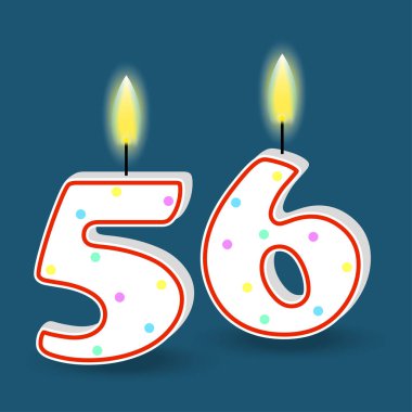 56 numaralı doğum günü. Ateşli mum. 3D numara 56. Vektör çizimi. EPS 10. Resim yükle.