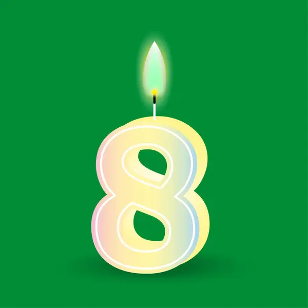Födelsedag Nummer Åtta Ljus Med Eld Nummer Vektorillustration Eps Lagerbild — Stock vektor