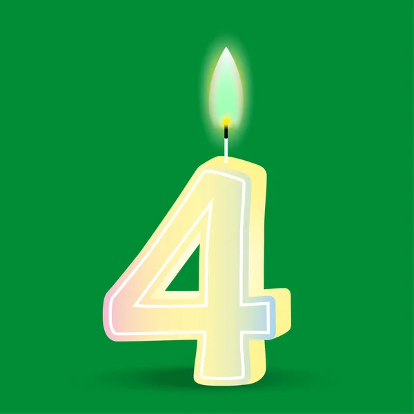 Verjaardag Nummer Vier Kaars Met Vuur Nummer Vier Vector Illustratie — Stockvector