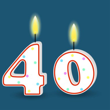 Kırk numaralı doğum günü. Ateşli mum. Üç boyutlu numara 40. Vektör çizimi. EPS 10. Resim yükle.