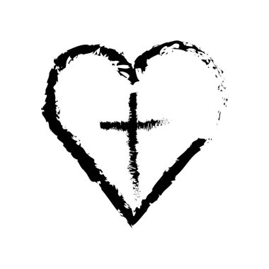 Hıristiyan haçı ve kalbi fırçayla çizilmiş. Vektör çizimi. EPS 10. Resim yükle.