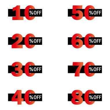 İndirim oranları farklı olan satış etiketleri. Özel teklif, büyük satış, fiyat düşüşü. Vektör çizimi. EPS 10. Resim yükle.