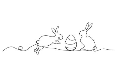 Paskalya yumurtalı tavşanlar. Asgari çizgi sanatı. Bahar tatili eğlencesi. Vektör çizimi. EPS 10. Resim yükle.