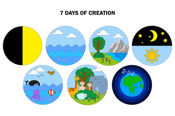 Siete Días Bíblicos Creación Desde Luz Hasta Día Descanso Ilustración Vector de stock